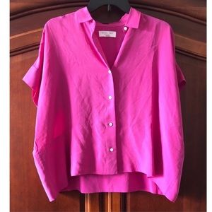 Everlane silk short sleeve button down hot pink